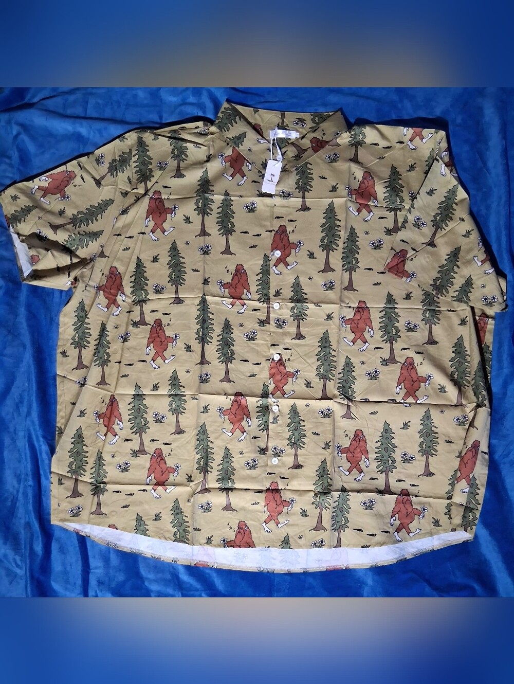 Casual Funny Bigfoot Print Short-Sleeve Shirt